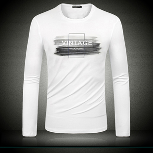 欧洲站新款男款丝光棉长袖t恤圆领修身内搭打底衫韩版潮流青年ins