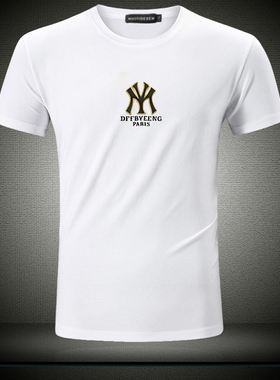 欧洲站 丝光棉字母印花短袖T恤男高端纯色简约休闲百搭白色体恤衫