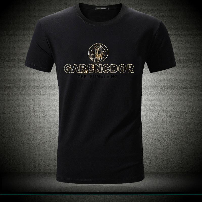 欧洲站小鹿烫钻男款修身短袖T恤 夏季欧货印花半袖休闲上衣体恤潮