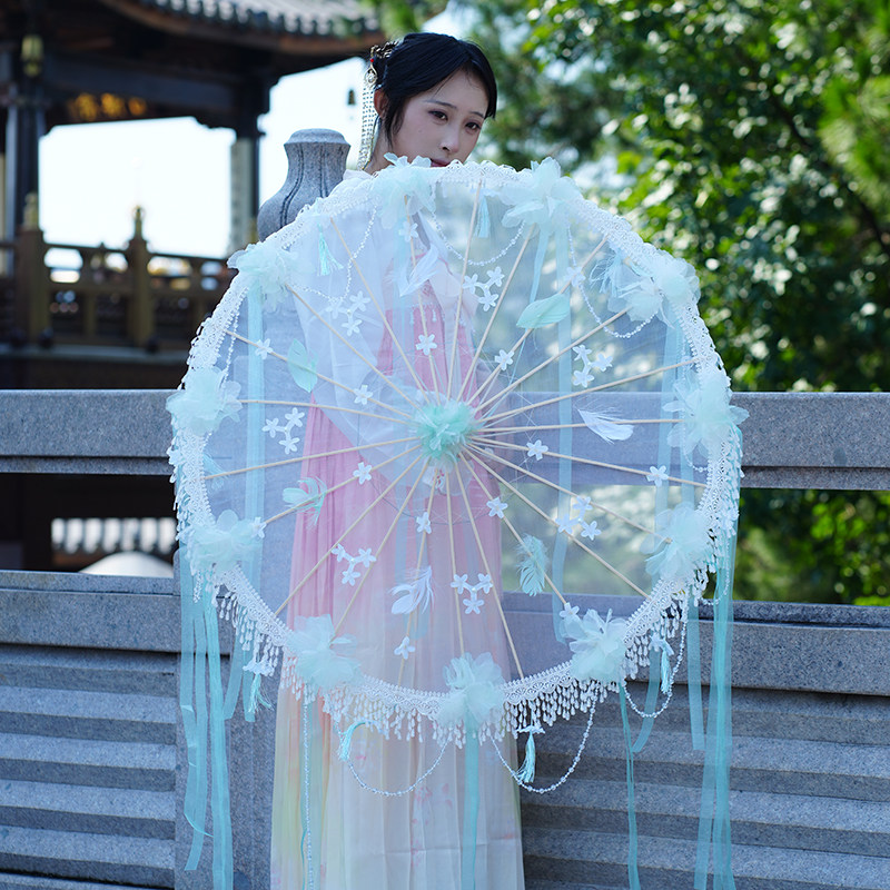 新款古风汉服手持花伞唯美羽毛伞