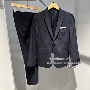 SELECTED思莱德 男士春秋季细格纹羊毛混纺商务修身西服裤正套装