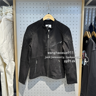 JackJones杰克琼斯秋季休闲复古磨砂羊真皮衣帅气机车服男茄夹克