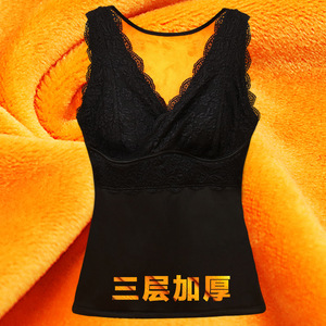冬季新款保暖背心女款加厚加绒带胸垫胖mm德绒女士冬天内衣马甲
