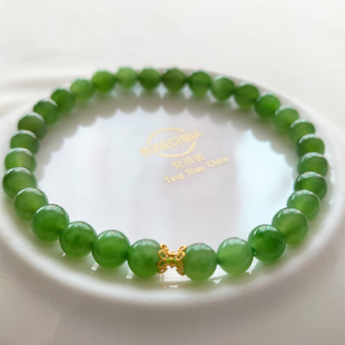 新疆和田玉碧玉手串女士苹果绿阳绿6mm单圈俄料圆珠女手链现货