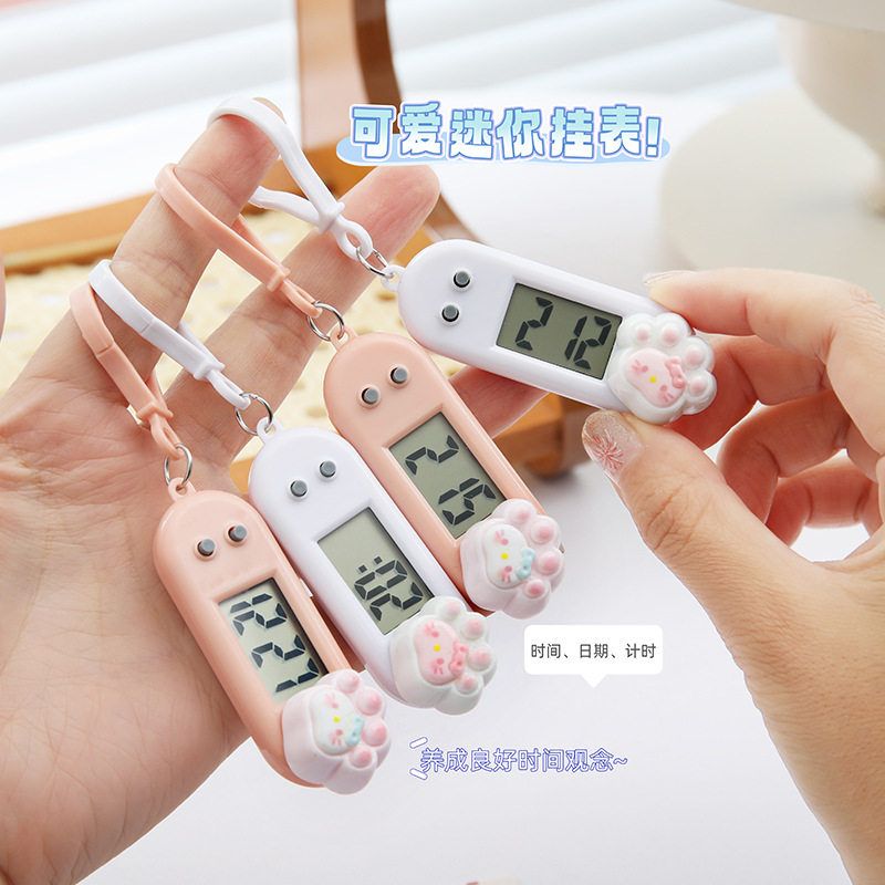 可爱卡通萌爪小挂表便携式学生迷你电子表工作学习考试时间表静音