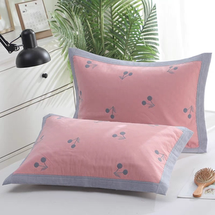 天阳包边水晶纱布枕巾中号学生儿童纯棉加厚枕头布一对装柔软透