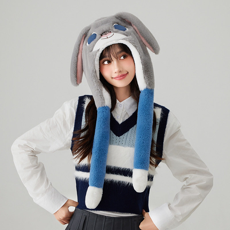 迪士尼秋冬疯狂动物城朱迪尼克帽子卡通耳朵会动情侣帽子名创正品