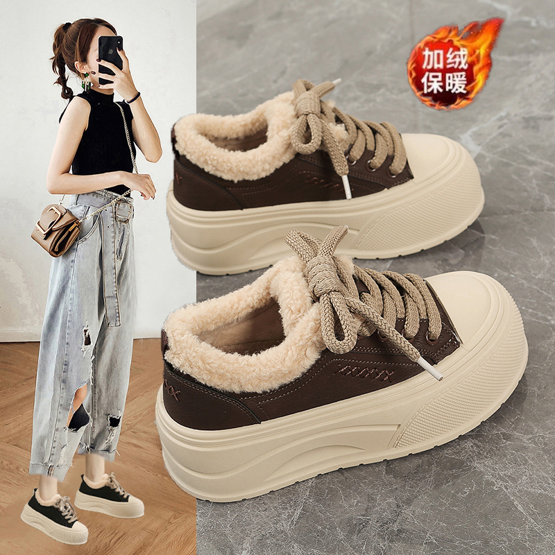 踩屎感厚底毛毛鞋女外穿2025新款冬季女鞋加绒雪地靴保暖二棉鞋子