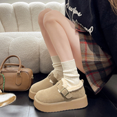 勃肯鞋 女冬季 加绒保暖搭子厚底一脚蹬毛毛鞋 牛皮女款