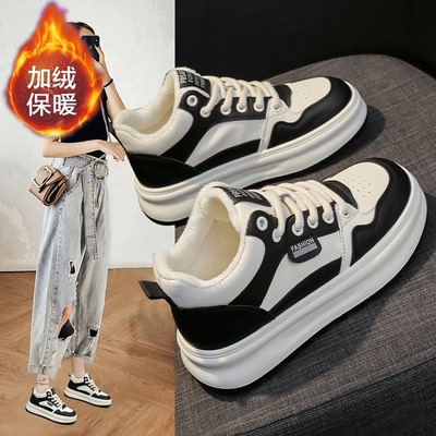踩屎感加绒高帮小白鞋女冬季