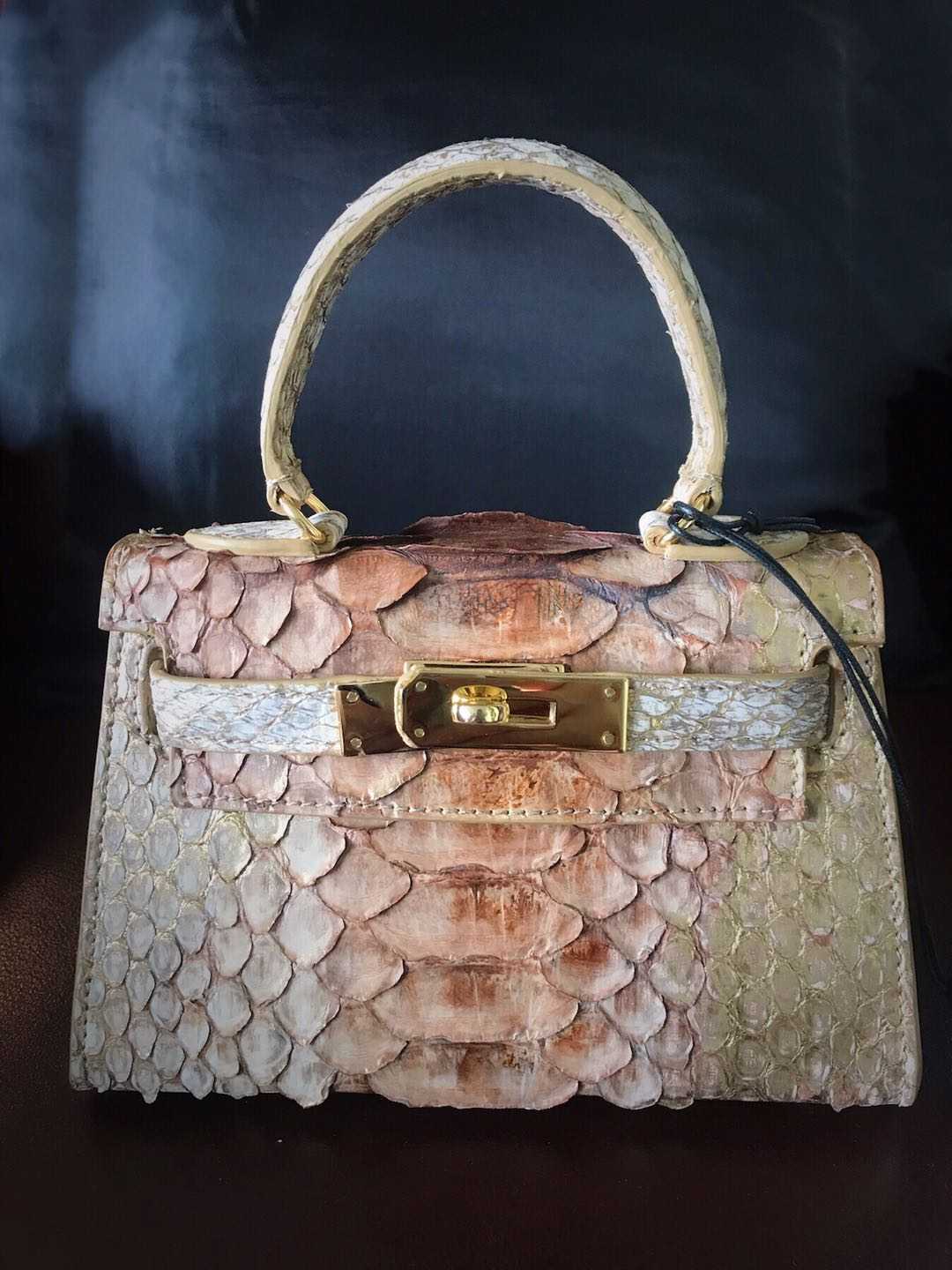 -意大利Buti蟒蛇皮真皮小号女士凯利包花色女式铂金包