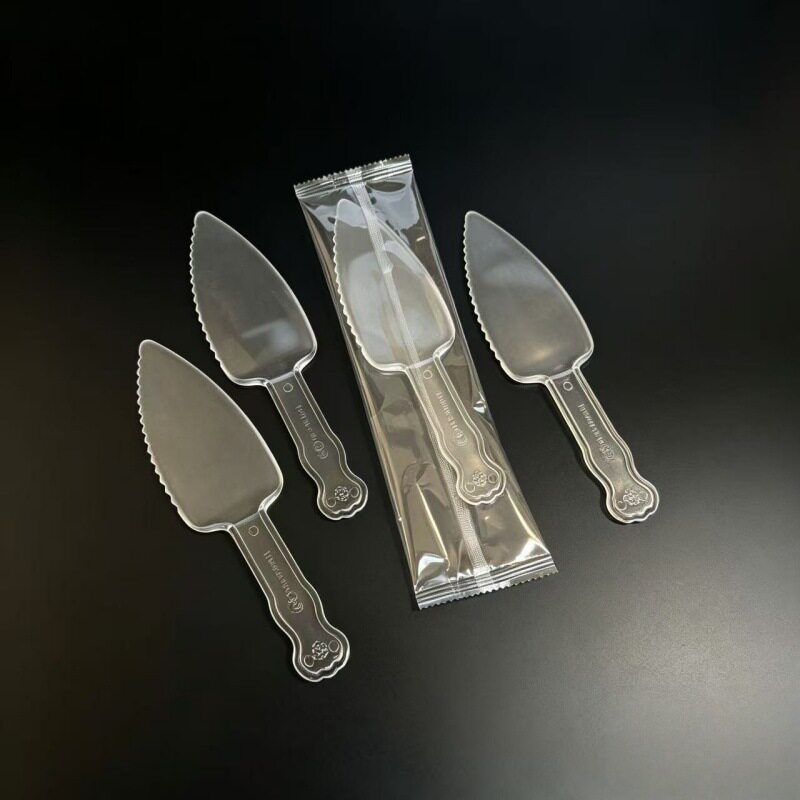 叶子刀高档透明磨砂蛋糕刀叉一次性水晶刀加厚塑料切托刀塑料刀