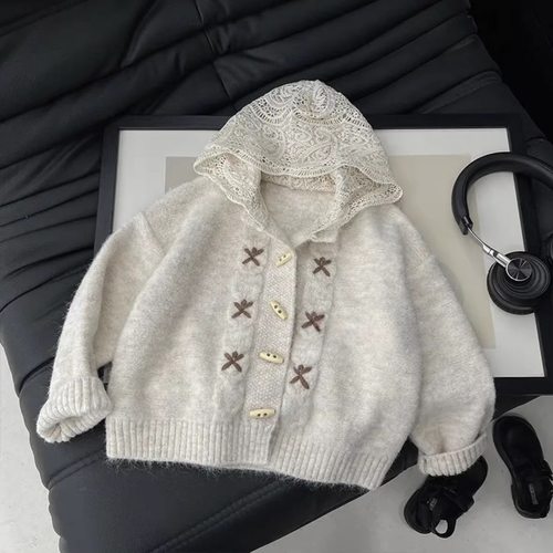 女童毛衣开衫秋冬2025新款儿童韩系穿搭中大童保暖针织连帽外套潮