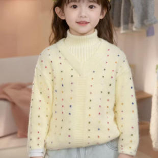 女童毛衣针织衫休闲风套头冬季儿童韩版小女孩打底衫甜美保暖上衣