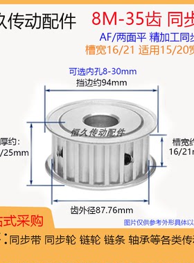 两面平8M35齿/T 8M同步轮 槽宽16/21 AF型 同步皮带轮 带顶丝键槽