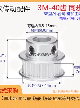 同步轮3M40齿40T 带凸台槽宽7 BF型/小台阶 精加工内孔同步皮带轮