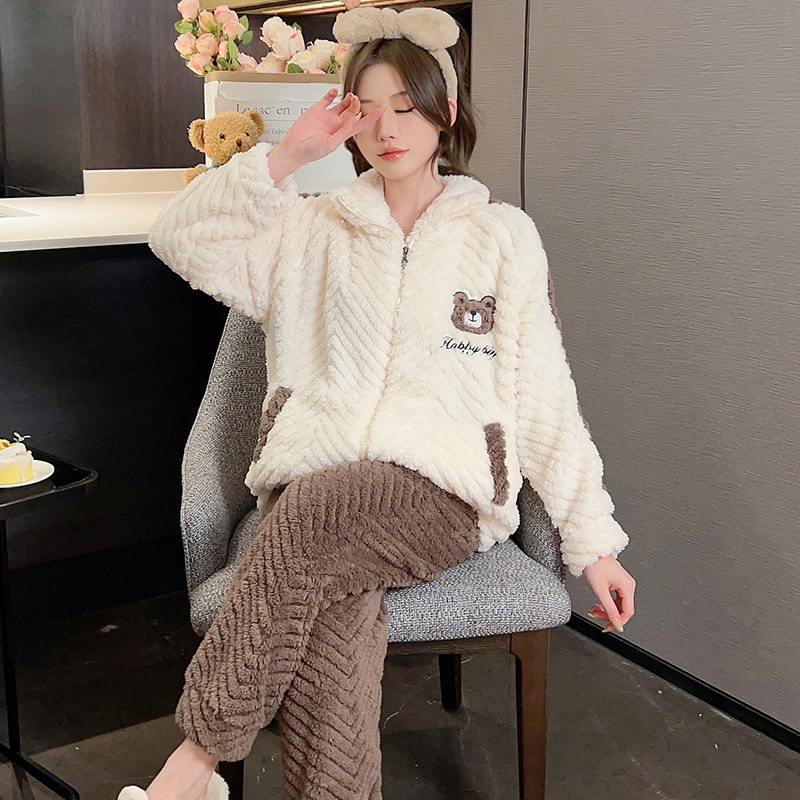 睡衣女冬季珊瑚绒加厚冬天拉链法兰绒卡通熊家居服套装女士秋冬款,女士内衣/男士内衣/家居服,睡衣/家居服套装,淘宝优惠券,粉丝福利购,淘宝优惠卷