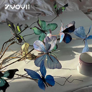 优艺仿真蝴蝶枯枝蝴蝶立体晕染干花装饰插花配饰花艺摄影道具蝴蝶