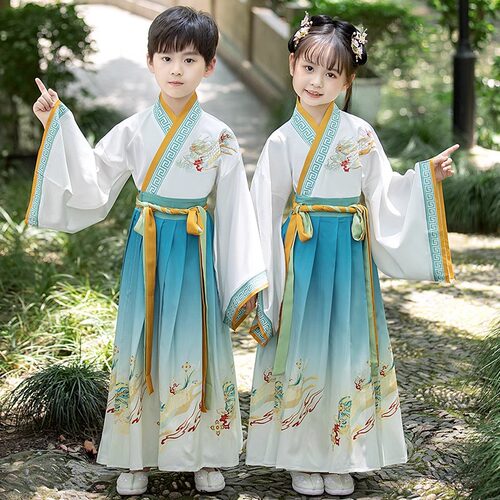 汉服男童儿童国学服女童古装表演服装小学生唐装三字经朗诵演出服