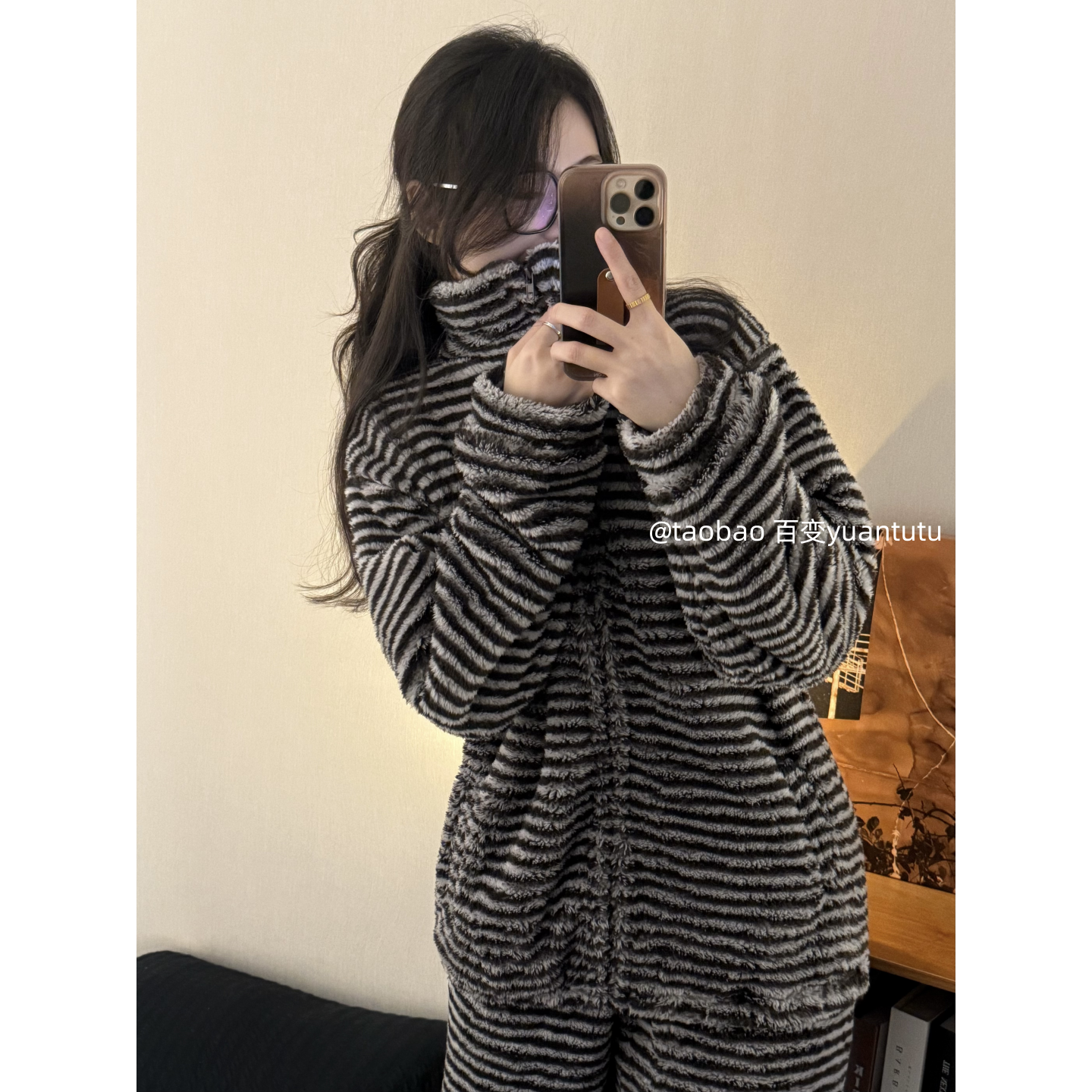 日系条纹珊瑚绒睡衣女高级感冬季新款保暖加绒加厚家居服两件套,女士内衣/男士内衣/家居服,睡衣/家居服套装,淘宝优惠券,粉丝福利购,淘宝优惠卷