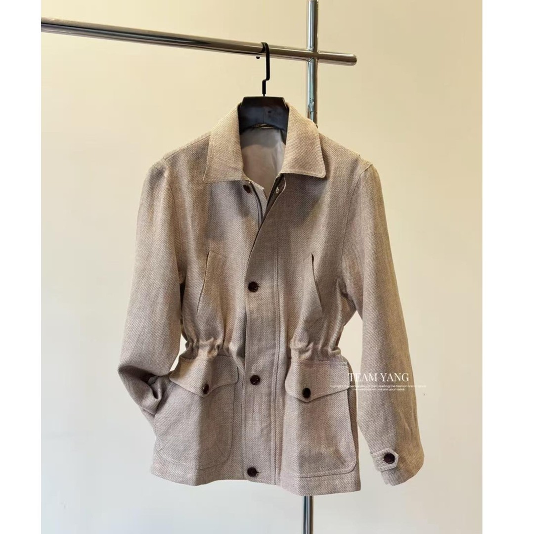 主播推荐~时尚满分亚麻猎装夹克