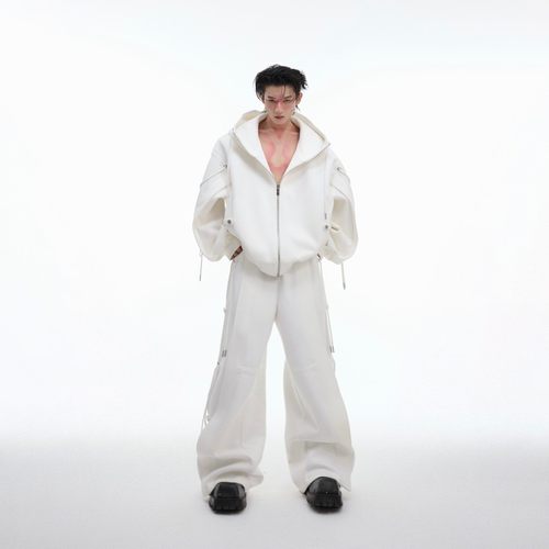 无注册商标小众抽绳绑带连帽套装