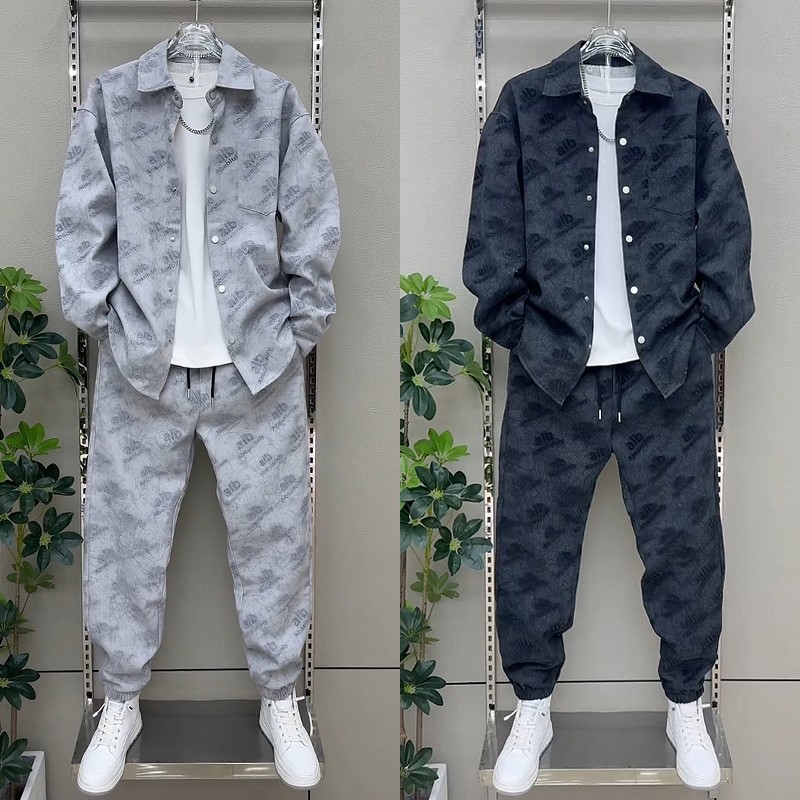 美式潮牌扎染套装男士春秋季新品