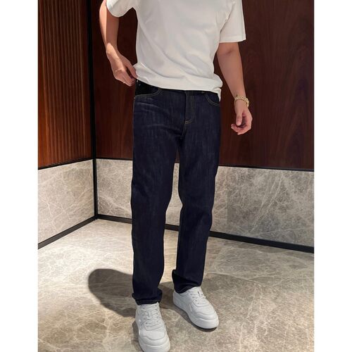 BV编织黑标男士直筒休闲牛仔长裤