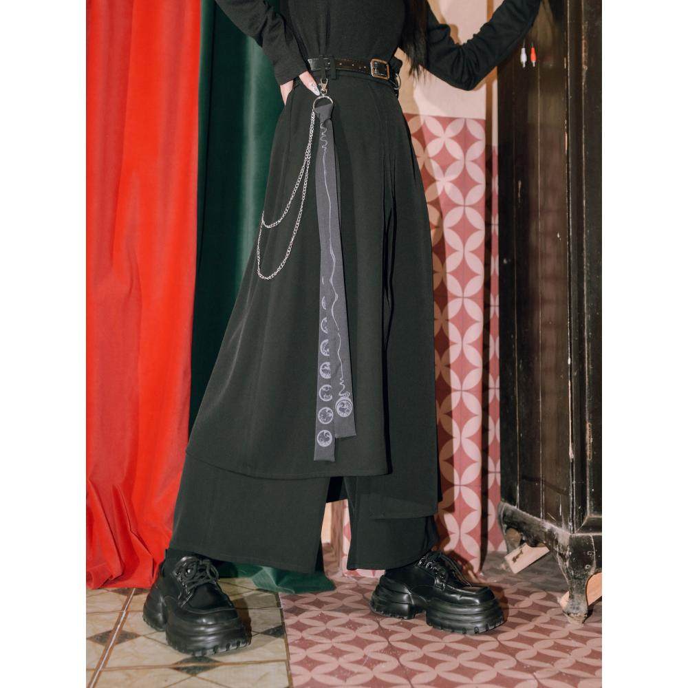 古怪舍「金乌」新中式黑色裙裤拼接设计感国风宽松显瘦阔腿裤子女