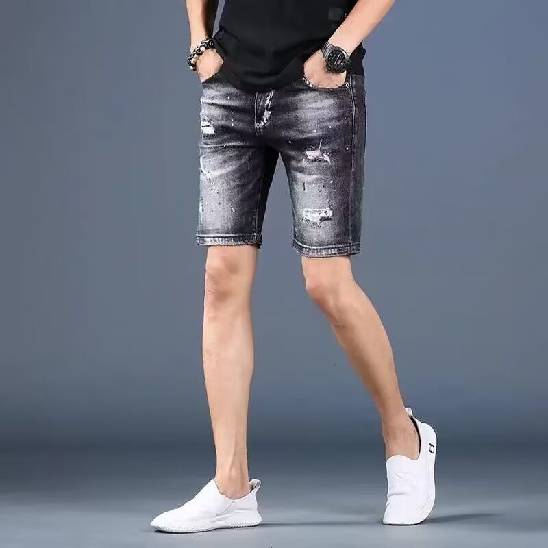 牛仔短裤男款五分裤潮牌修身破洞短裤夏季潮流休闲男裤时尚百搭风