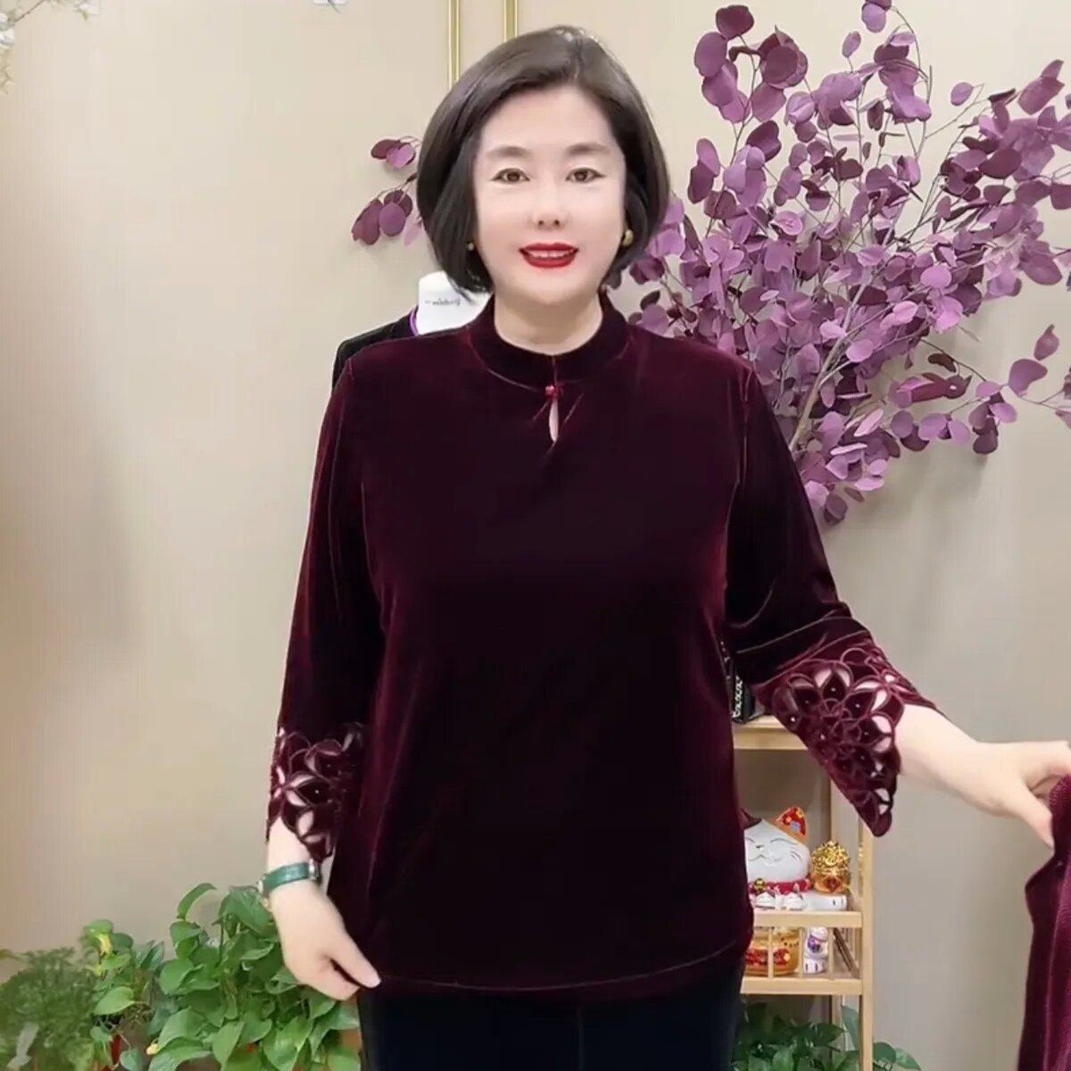 春秋时尚妈妈丝绒旗袍衫打底上衣