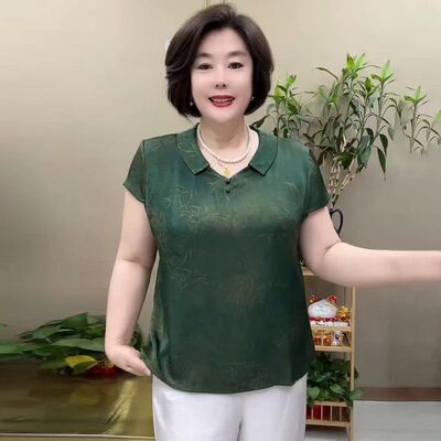 夏季短袖T恤中老年妈妈宽松上衣