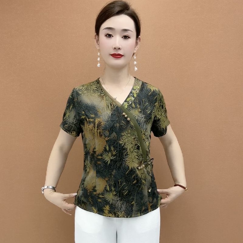 夏季薄款中式短袖T恤小衫妈妈装