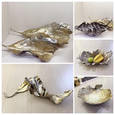 印度进口铝制创意软装叶状果盘银色器皿茶几餐桌玄关摆件