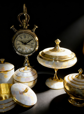 欧式黄铜镶嵌贝壳糖果盒样板间售楼处家居摆件