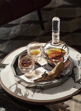 现代轻奢风客厅茶几桌面托盘大理石材高脚创意酒具套装装饰摆件