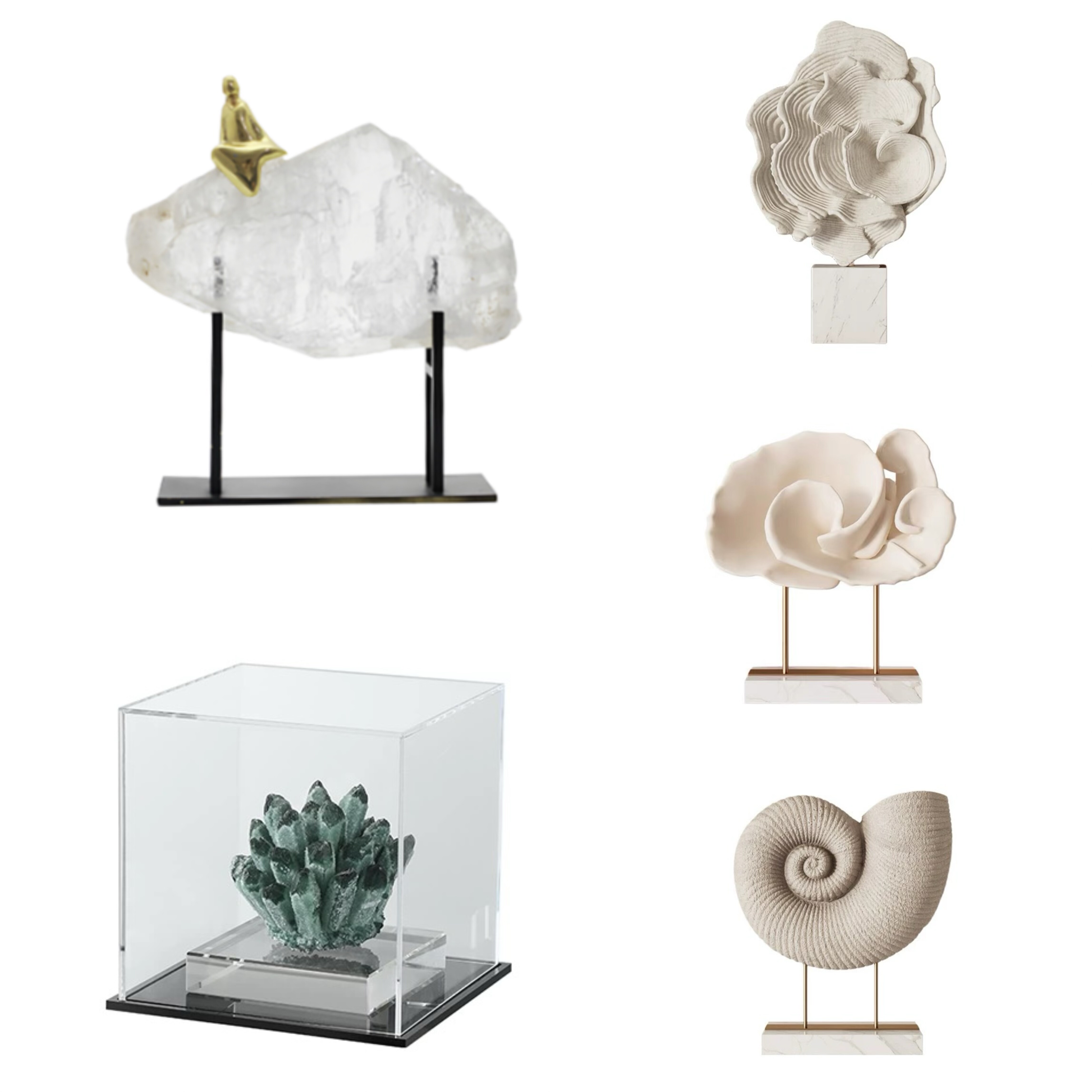 侘寂风海螺 晶石 石膏石摆件客厅玄关博古架样板间家居软装饰品