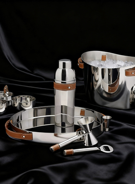 轻奢风银色金属花器冰桶咖啡壶装饰碗托盘组合餐厅饰品摆件