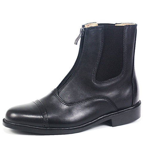 儿童成人前拉链马术短靴头层牛皮