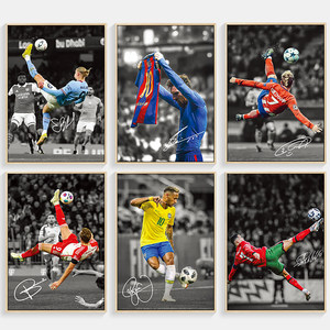 足球签名海报装饰画客厅沙发背景墙画卧室壁画巴萨MSN梅西C罗挂画