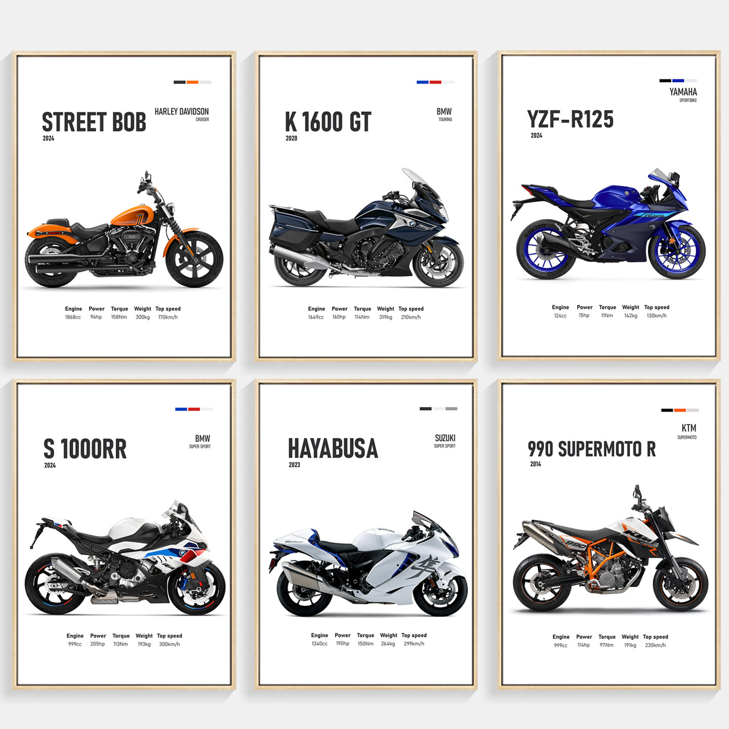 哈雷摩托车海报装饰画客厅男生卧室铃木机车跑车赛车电竞房挂画