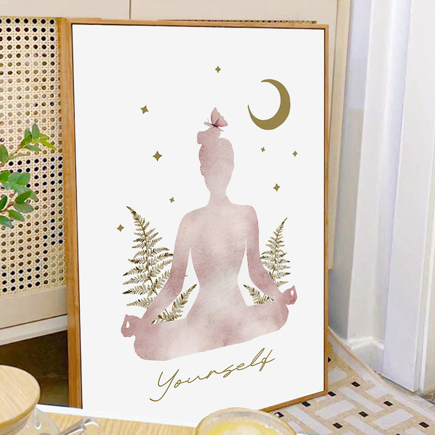 现代简约瑜伽冥想装饰画客厅卧室挂画水彩人物壁画美容院养生墙画