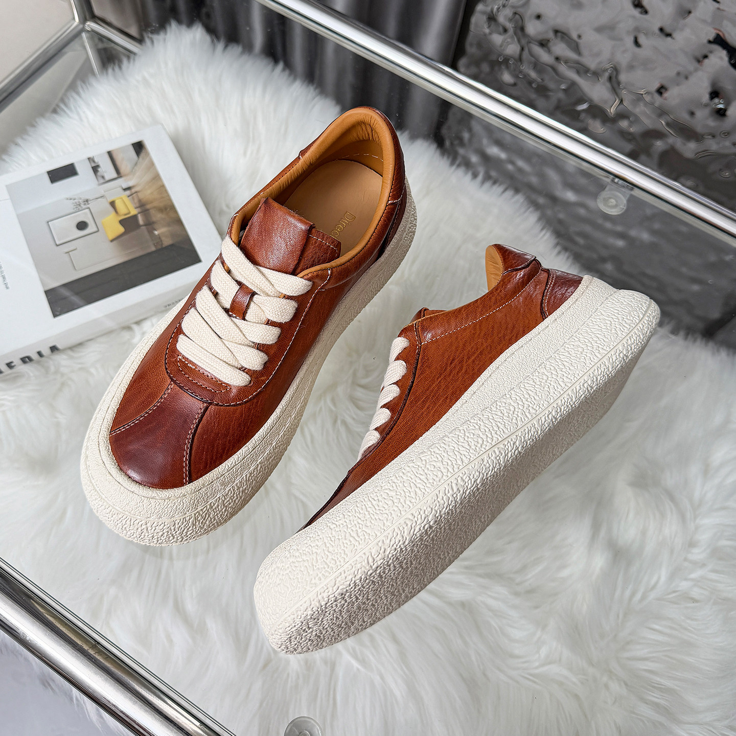 高舒适头层水洗马皮运动鞋男士休闲真皮高端鞋男时尚百搭厚底板鞋