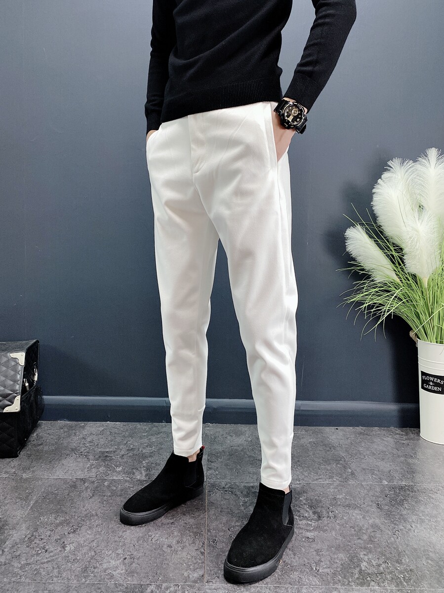 春夏季新款裤子男白色休闲裤哈伦小脚长裤韩版潮流弹力高腰锥形裤