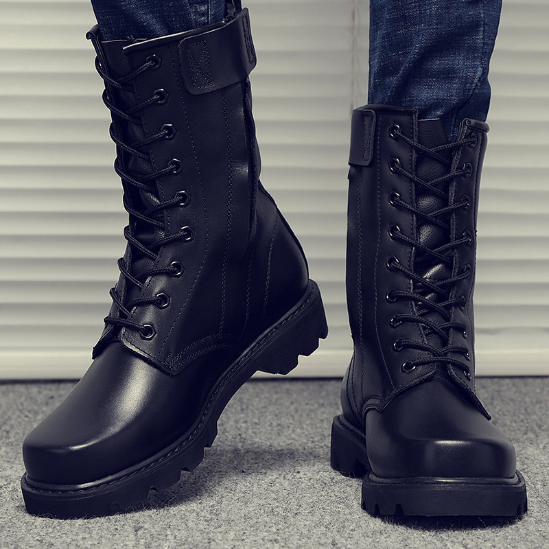 潮牌正品男特种兵作战靴高帮透气男鞋真皮户外工装马丁靴男士靴子