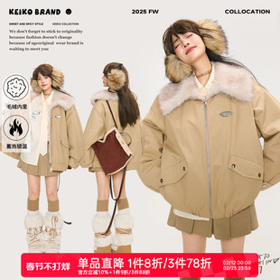 KEIKO [毛绒内里]巴恩风加厚毛领棉服棉袄冬季时髦廓形派克服外套