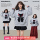 卡通绣花灰色假两件卫衣女春季 KEIKO 加密绒 格纹拼接polo领上衣