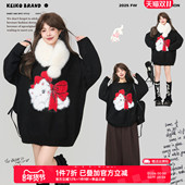 冬季 KEIKO 绒感萌猫提花黑色圆领针织衫 慵懒内搭外穿宽松套头毛衣