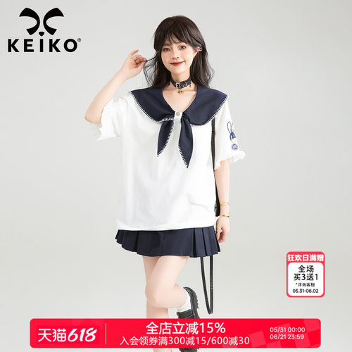 学院风纯棉短袖t恤航海系水手服