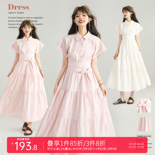 KEIKO高级感小飞袖 简约通勤系带收腰a字显瘦蛋糕裙 衬衫 连衣裙夏季